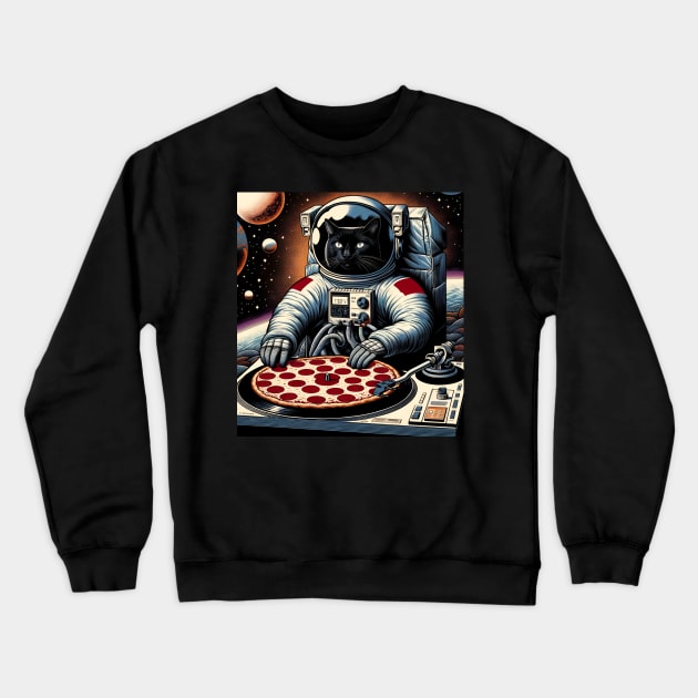 Dj Pizza Cat in Space Crewneck Sweatshirt by VisionDesigner